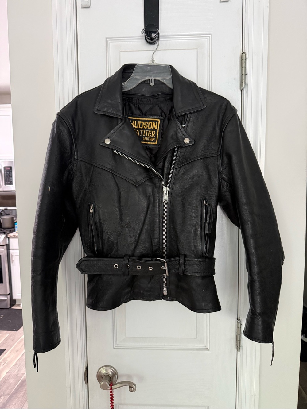 Hudson Jeans Black Leather Biker Jacket with Silver Zippers